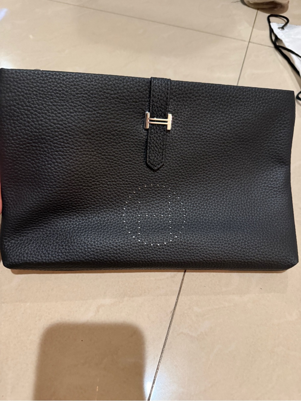 Black Leather Men’s Clutch with Silver Hardware